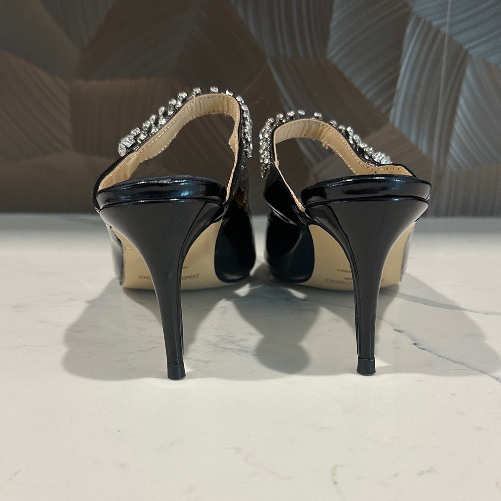 Jimmy Choo Black Patent Leather Mules with Crystal Straps - Picture 9 of 9